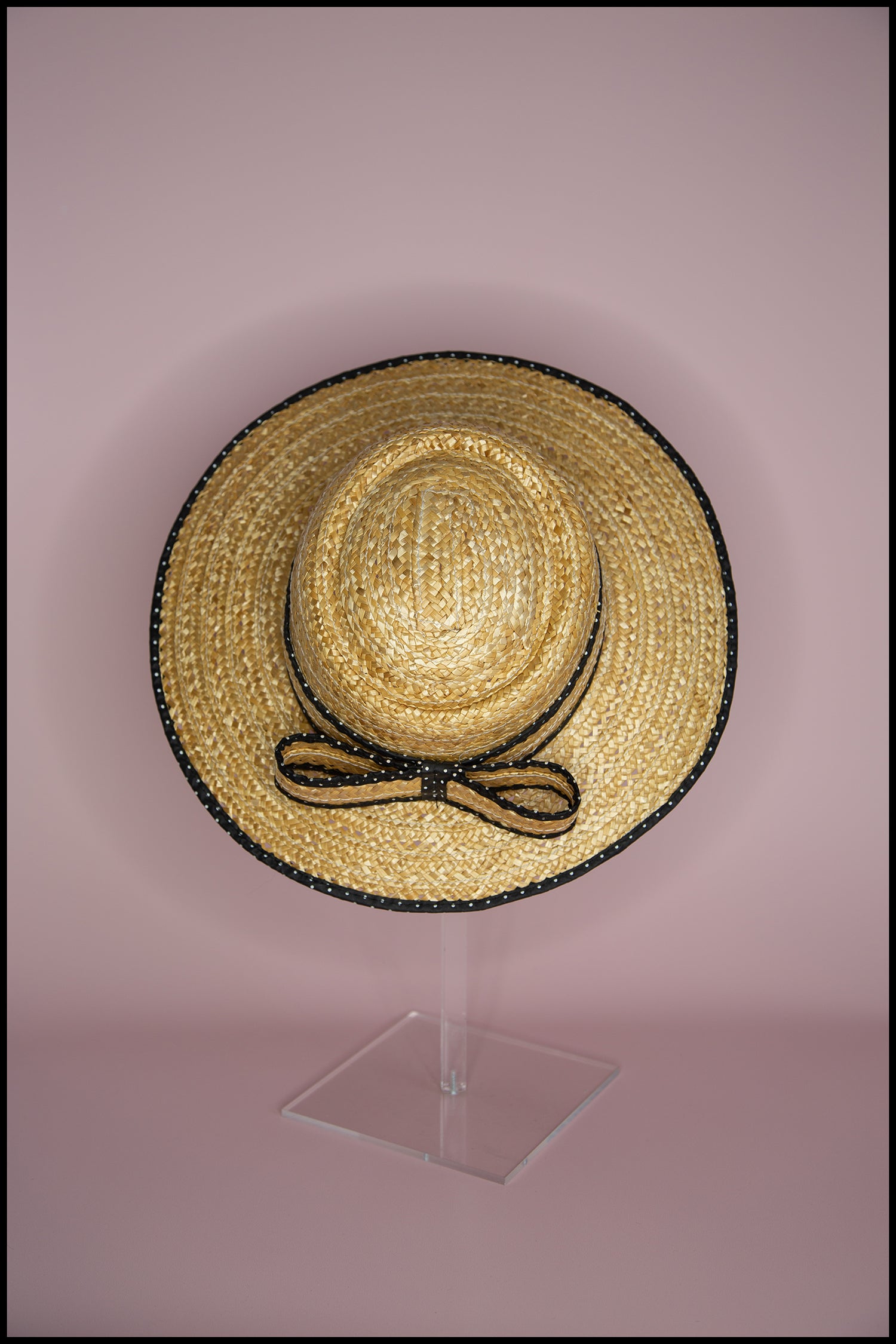 Original Vintage 1980s Polkadot Straw Boater