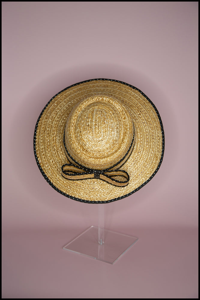 Original Vintage 1980s Polkadot Straw Boater
