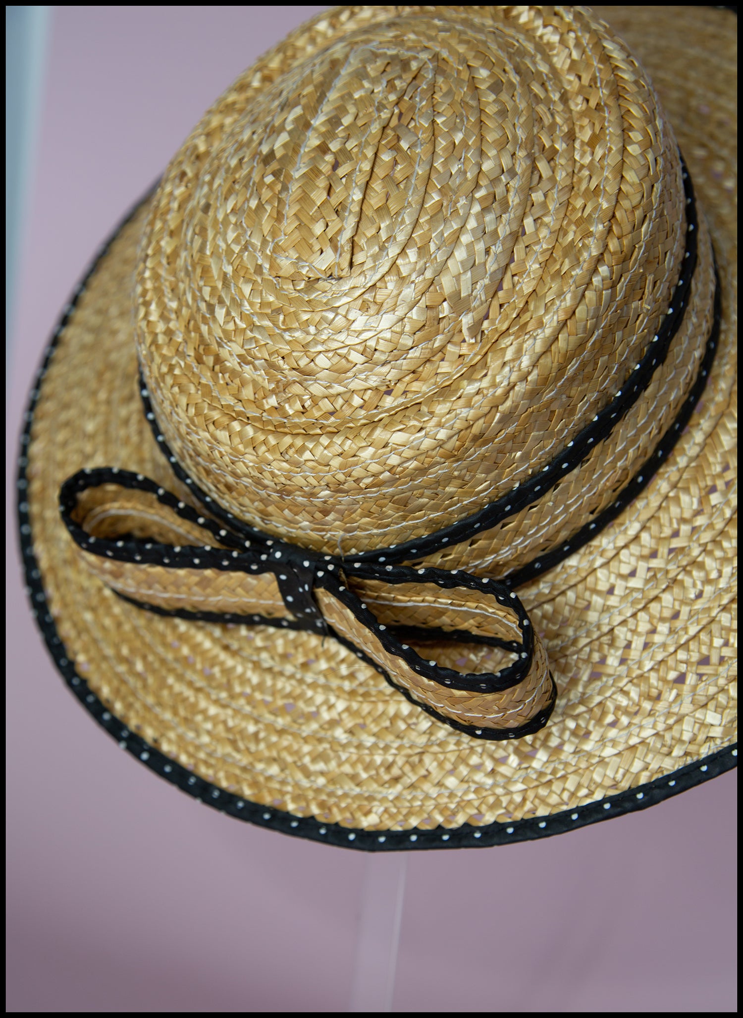Original Vintage 1980s Polkadot Straw Boater