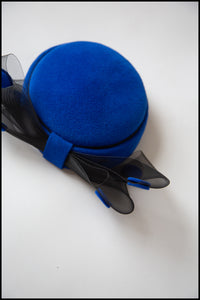 Vintage 1980s Blue Dot Pill Box Hat