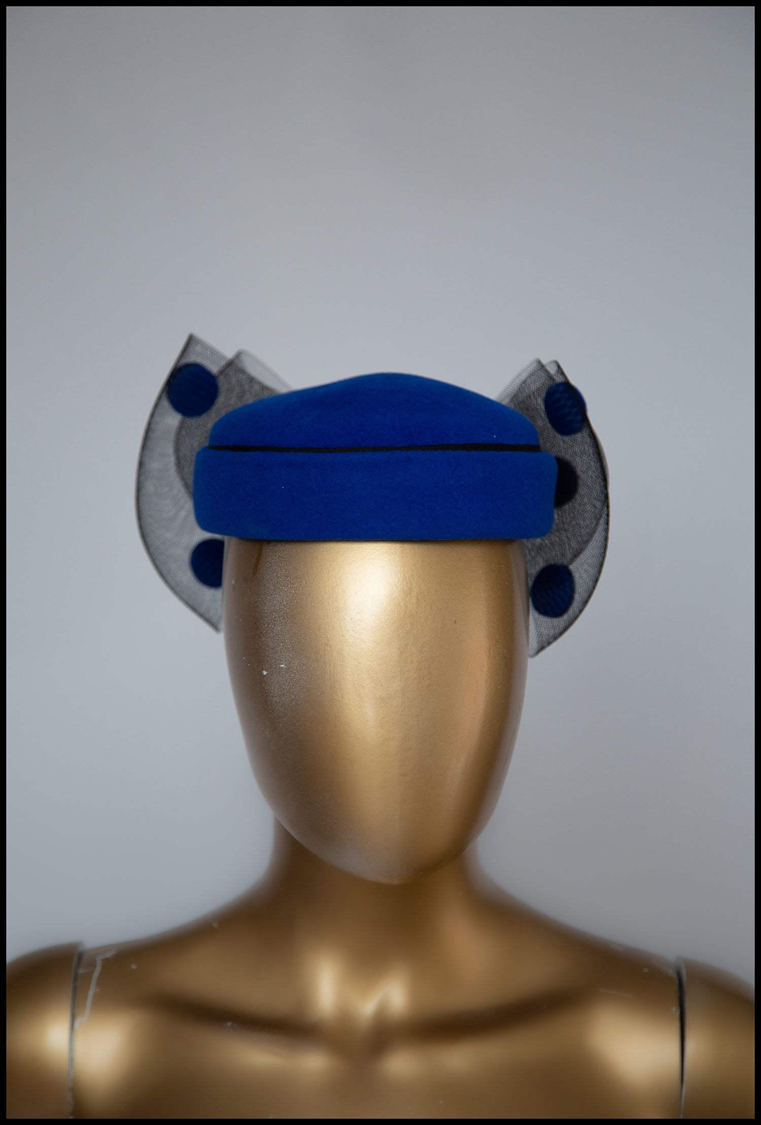 Vintage 1980s Blue Dot Pill Box Hat