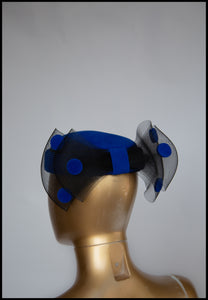 Vintage 1980s Blue Dot Pill Box Hat