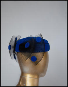 Vintage 1980s Blue Dot Pill Box Hat