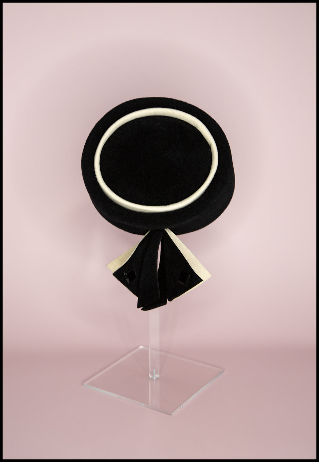 Vintage 1980s Black and White Pill Box Hat