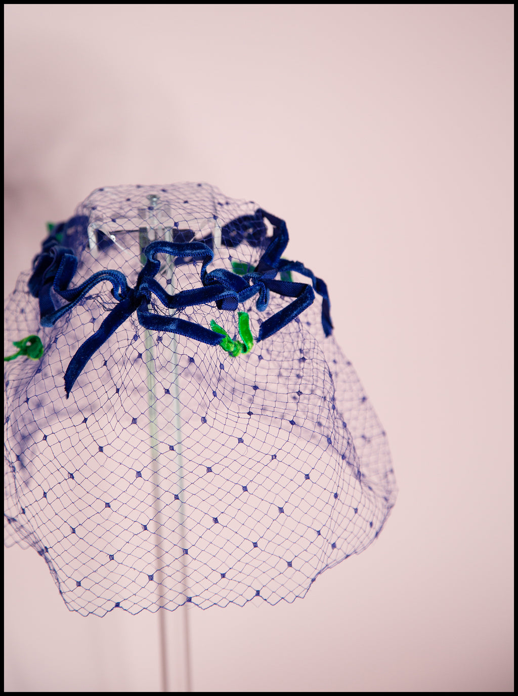 Vintage 1950s Blue Velvet Veil Hat