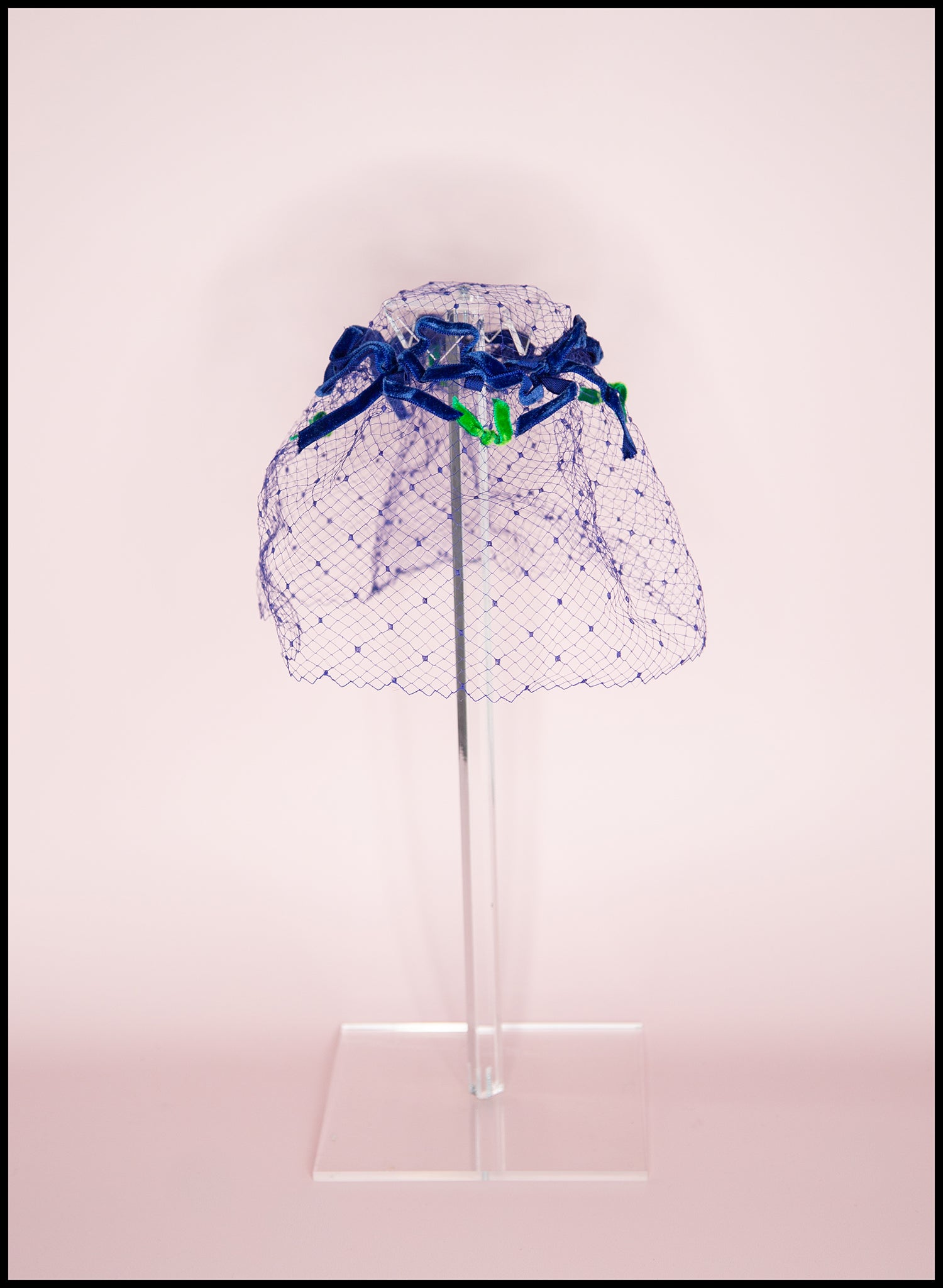 Vintage 1950s Blue Velvet Veil Hat