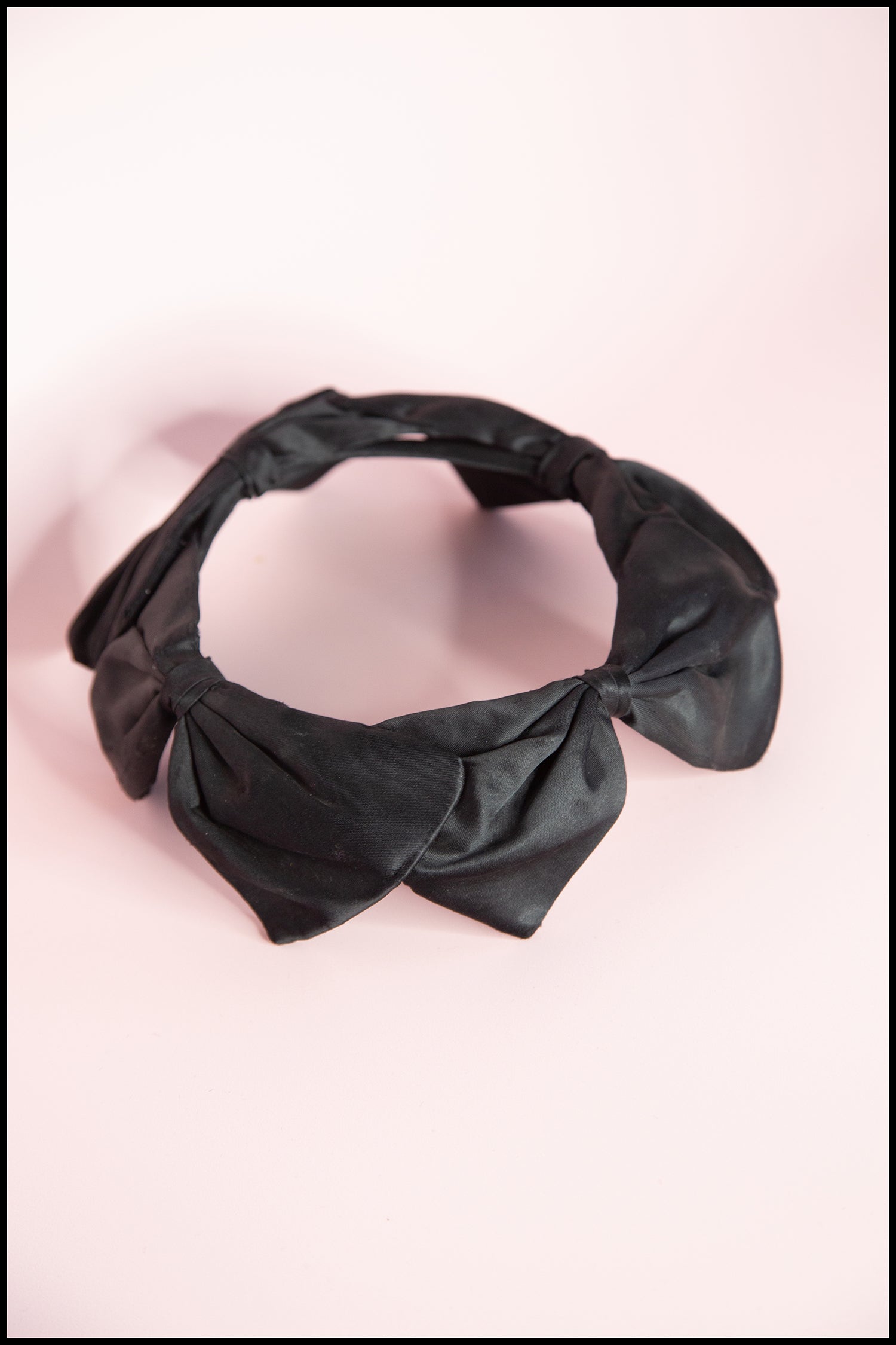 Vintage 1950s Black Satin Bow Crown Fascinator