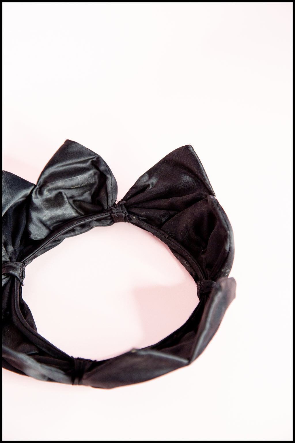 Vintage 1950s Black Satin Bow Crown Fascinator