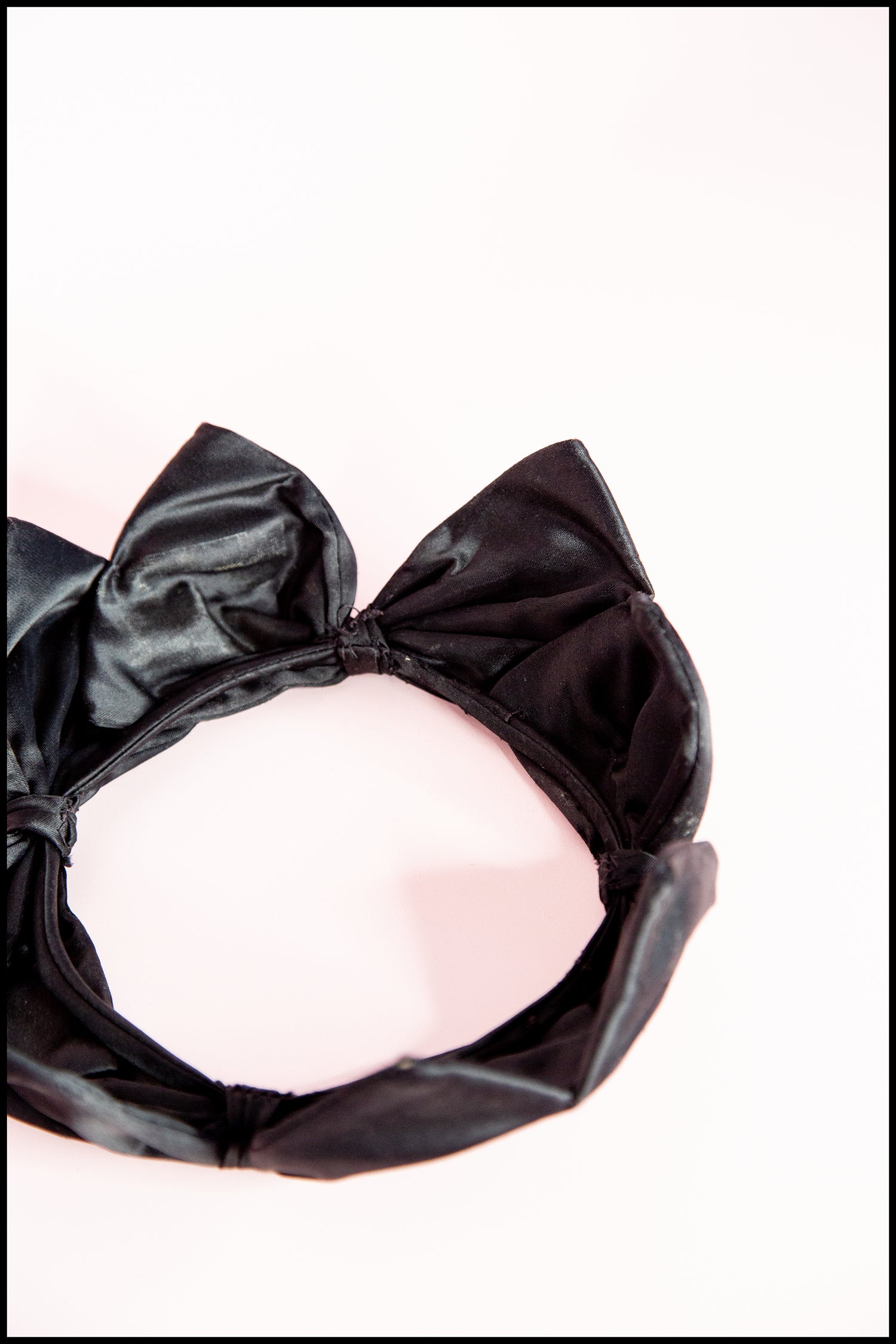 Vintage 1950s Black Satin Bow Crown Fascinator