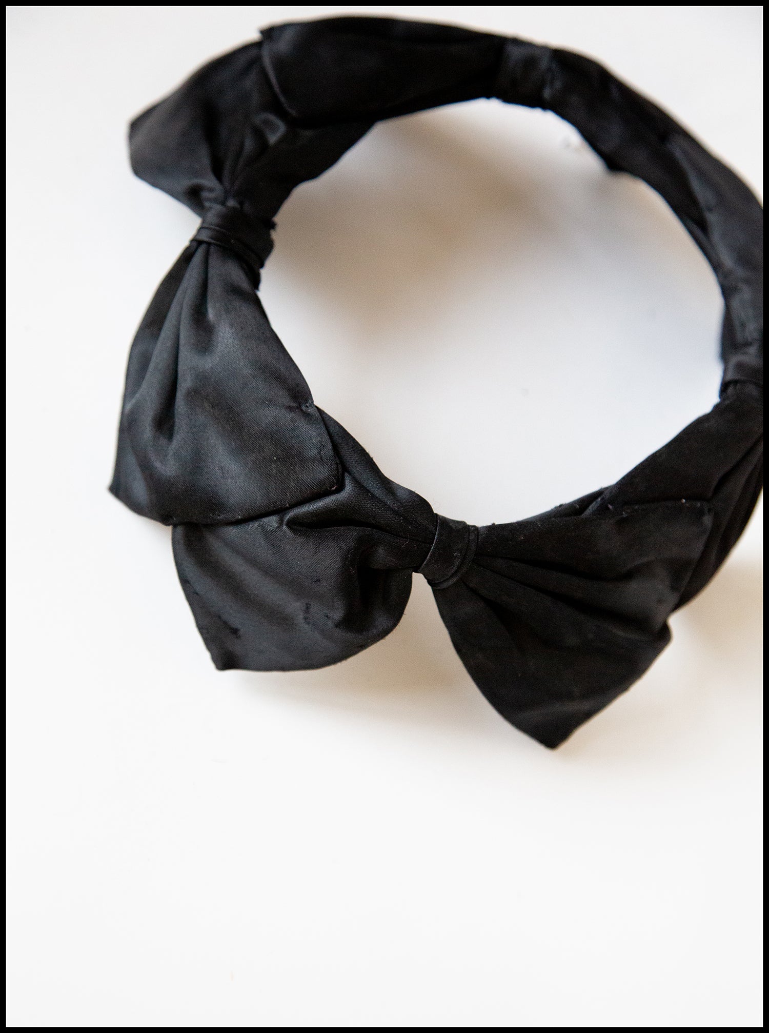 Vintage 1950s Black Satin Bow Crown Fascinator