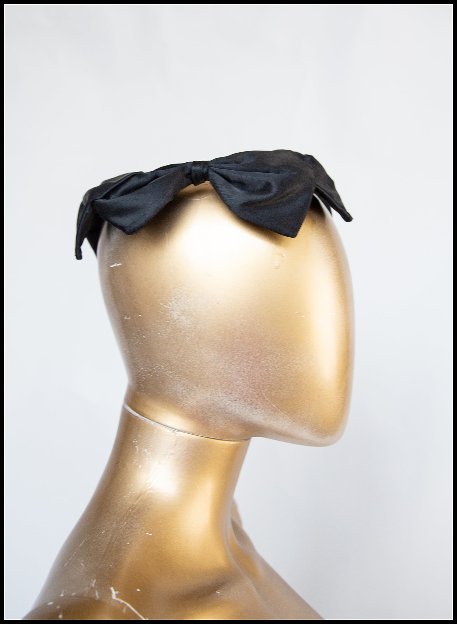 Vintage 1950s Black Satin Bow Crown Fascinator
