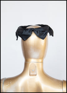 Vintage 1950s Black Satin Bow Crown Fascinator