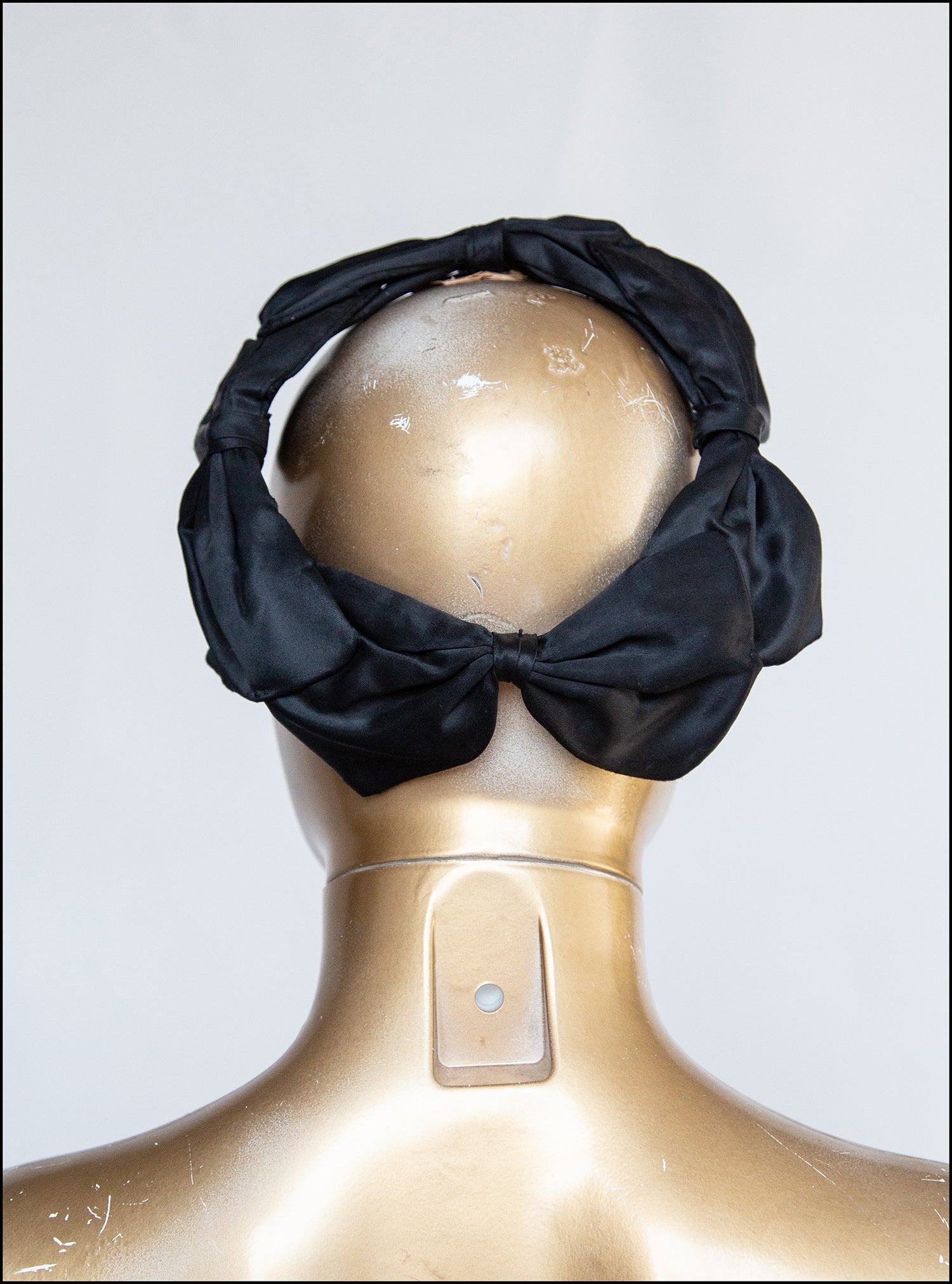 Vintage 1950s Black Satin Bow Crown Fascinator