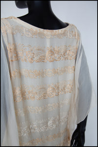 Vintage 1920s Cream Silk Chiffon Embroidered Dress