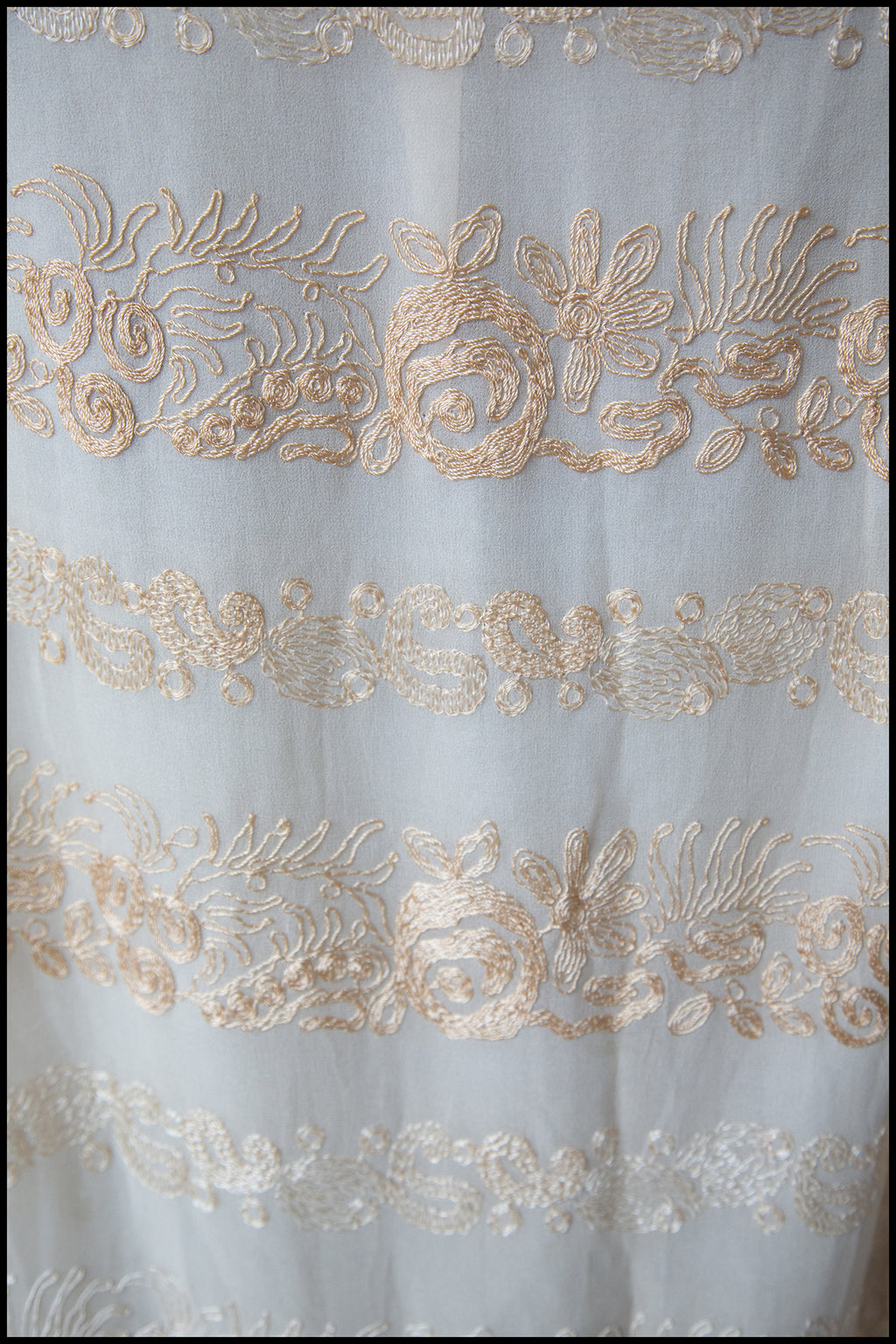 Vintage 1920s Cream Silk Chiffon Embroidered Dress