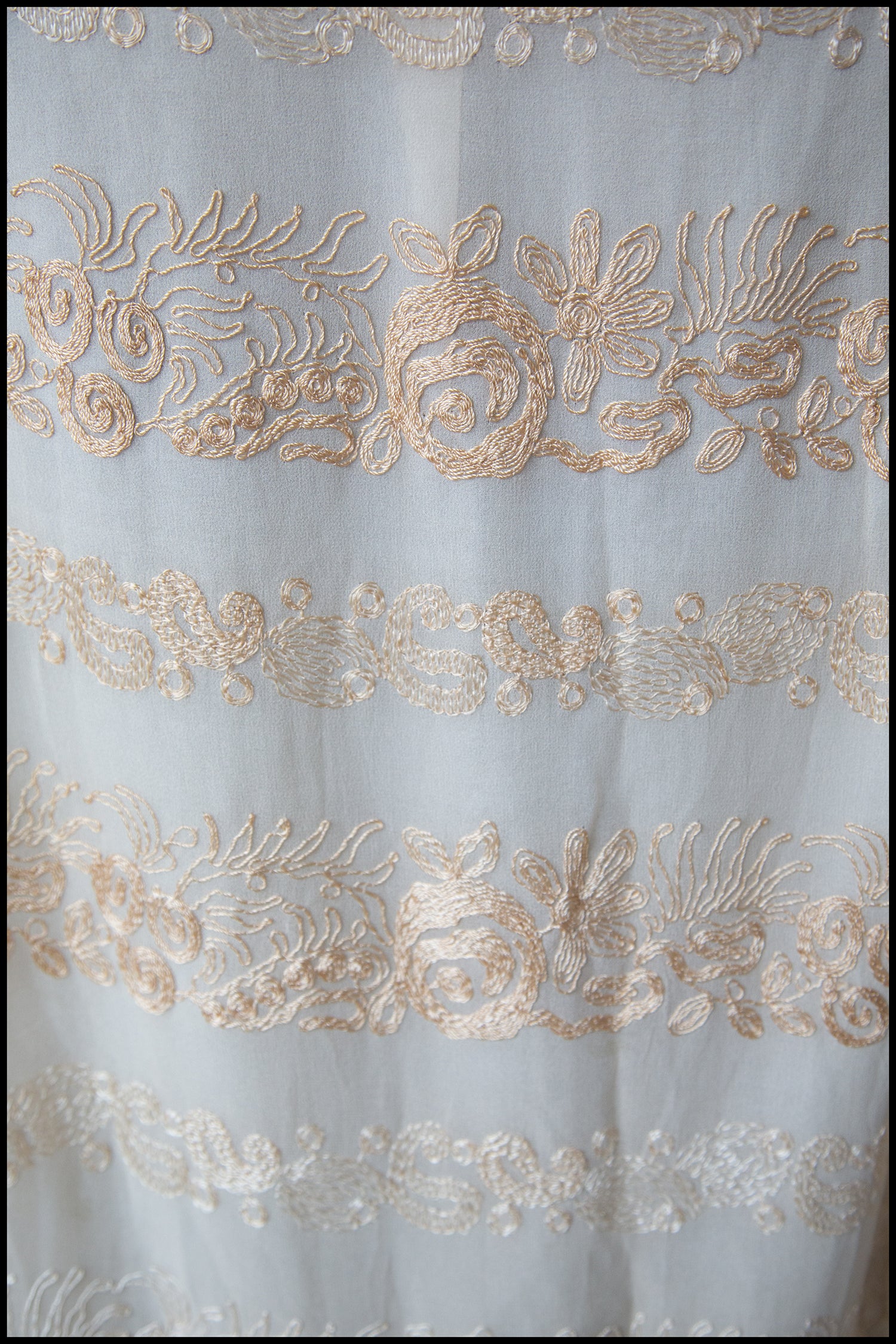 Vintage 1920s Cream Silk Chiffon Embroidered Dress