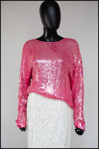 Vintage 1980s Pink Silk Sequin Top