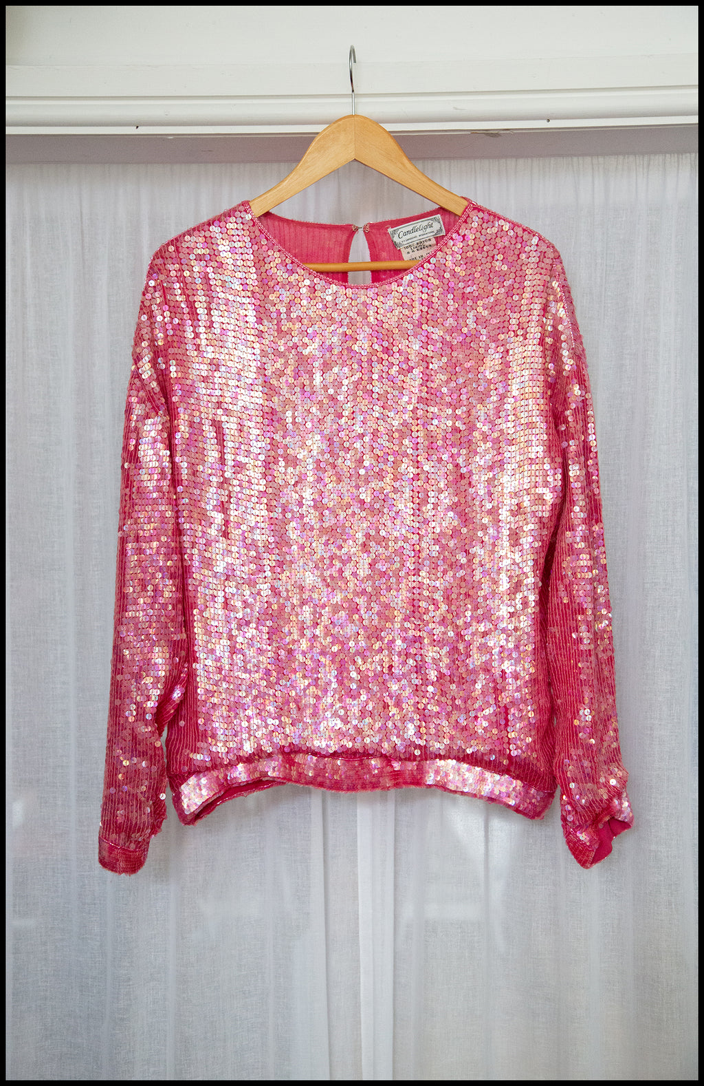 Vintage 1980s Pink Silk Sequin Top