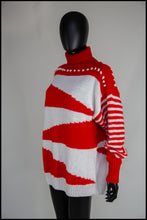 Vintage 1980s Red and White Hand Knit Sweater