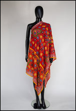 Vintage 1970s Orange Phulkari Embroidered Silk Wrap