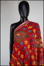 Vintage 1970s Orange Phulkari Embroidered Silk Wrap