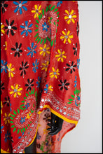 Vintage 1970s Orange Phulkari Embroidered Silk Wrap