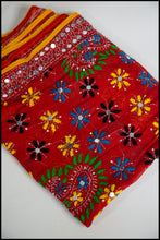 Vintage 1970s Orange Phulkari Embroidered Silk Wrap