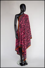 Vintage 1960s Pink Black Phulkari Embroidered Shawl