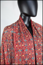 Vintage 1930s Red Gold Tambour Embroidered Silk Shawl Wrap