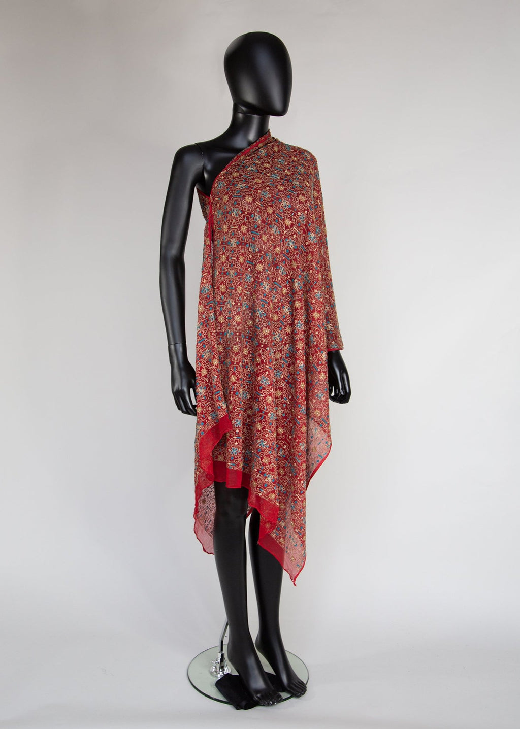 vintage tambour embroidered Indian silk shawl
