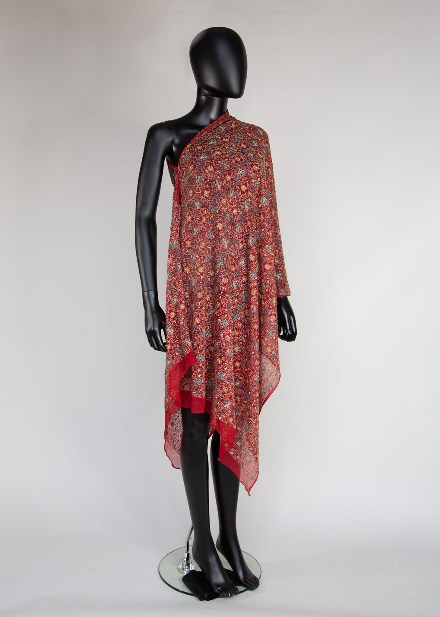vintage tambour embroidered Indian silk shawl