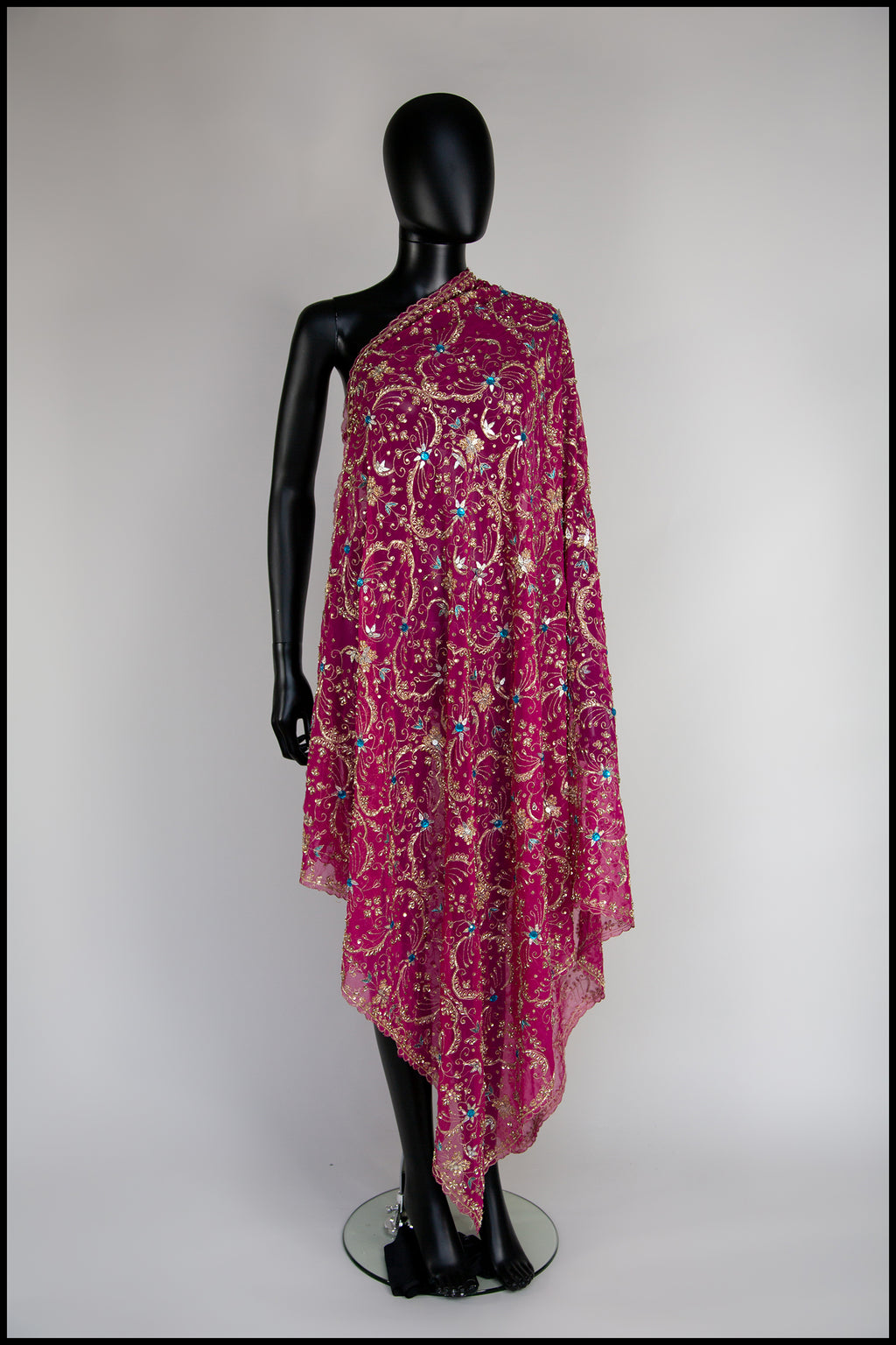 Vintage Pink Gold Silk Embroidered Long Wrap