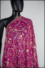 Vintage 1980s Pink Gold Silk Embroidered Long Wrap
