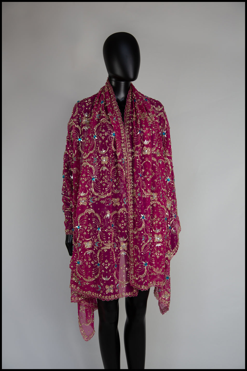Vintage Pink Gold Silk Embroidered Long Wrap
