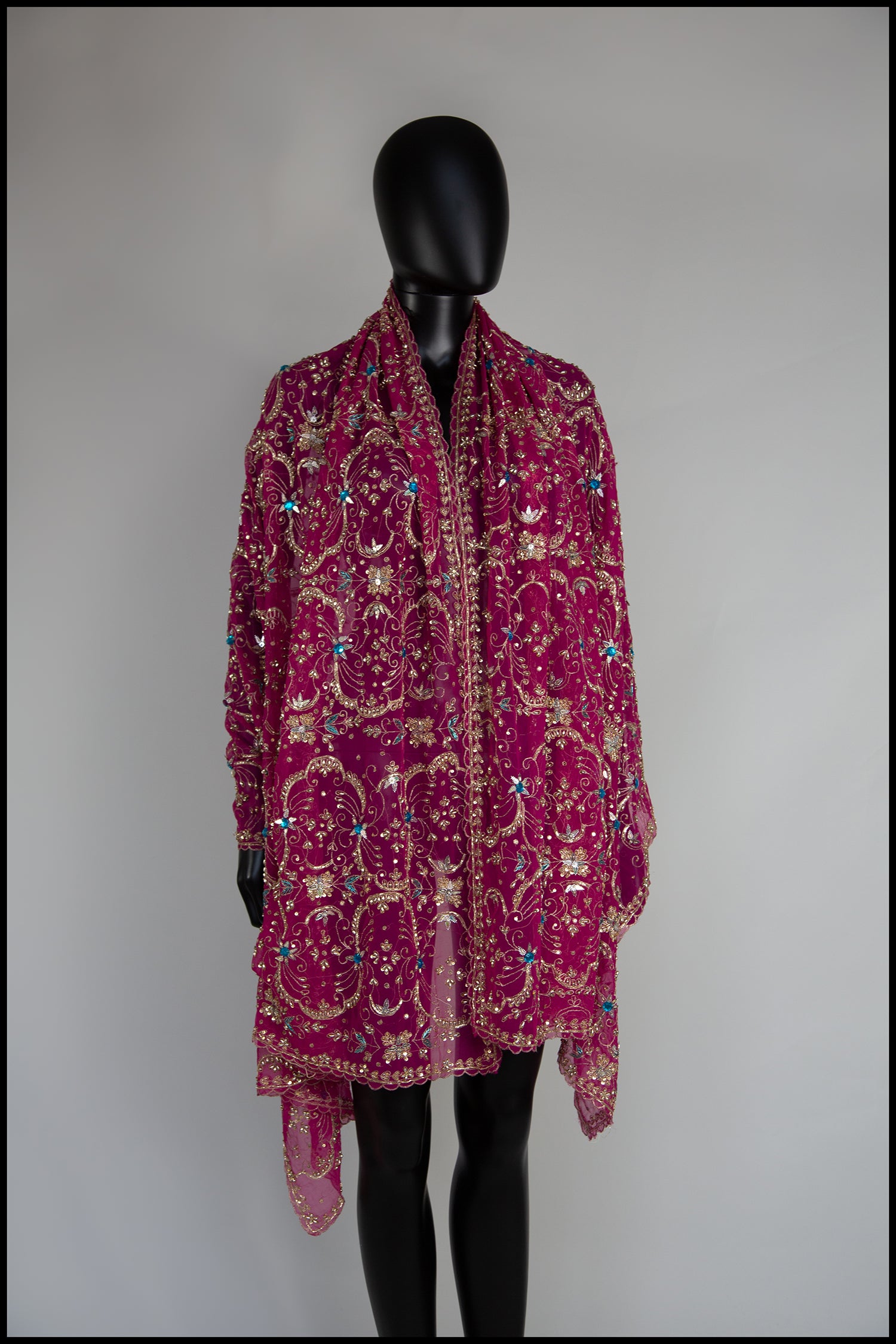 Vintage Pink Gold Silk Embroidered Long Wrap