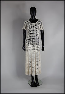 Vintage 1970s Cream Hand Crochet Dress