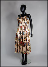 Vintage 1940s Gold Floral Print Satin Dress