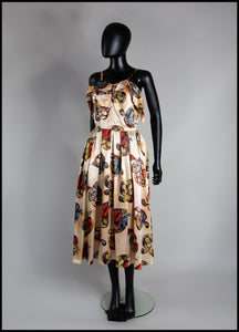 Vintage 1940s Gold Floral Print Satin Dress