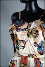 Vintage 1940s Gold Floral Print Satin Dress