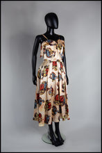 Vintage 1940s Gold Floral Print Satin Dress