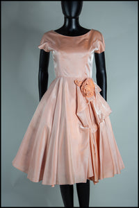 Vintage 1950s Blush Peach Rose Dress