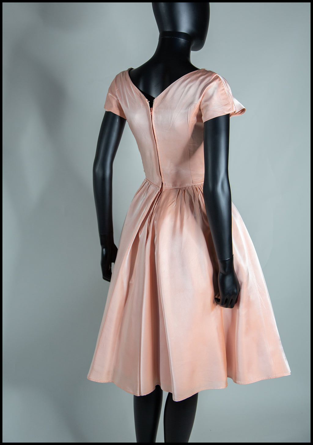 Vintage 1950s Peach Pink Rose Taffeta Dress
