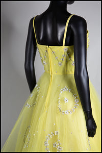 Vintage 1950s Yellow Sequin Tulle Cocktail Dress