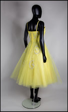 Vintage 1950s Yellow Sequin Tulle Cocktail Dress
