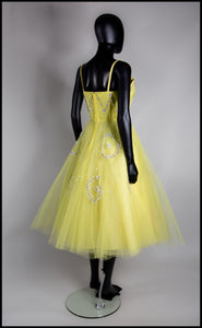 Vintage 1950s Yellow Sequin Tulle Cocktail Dress