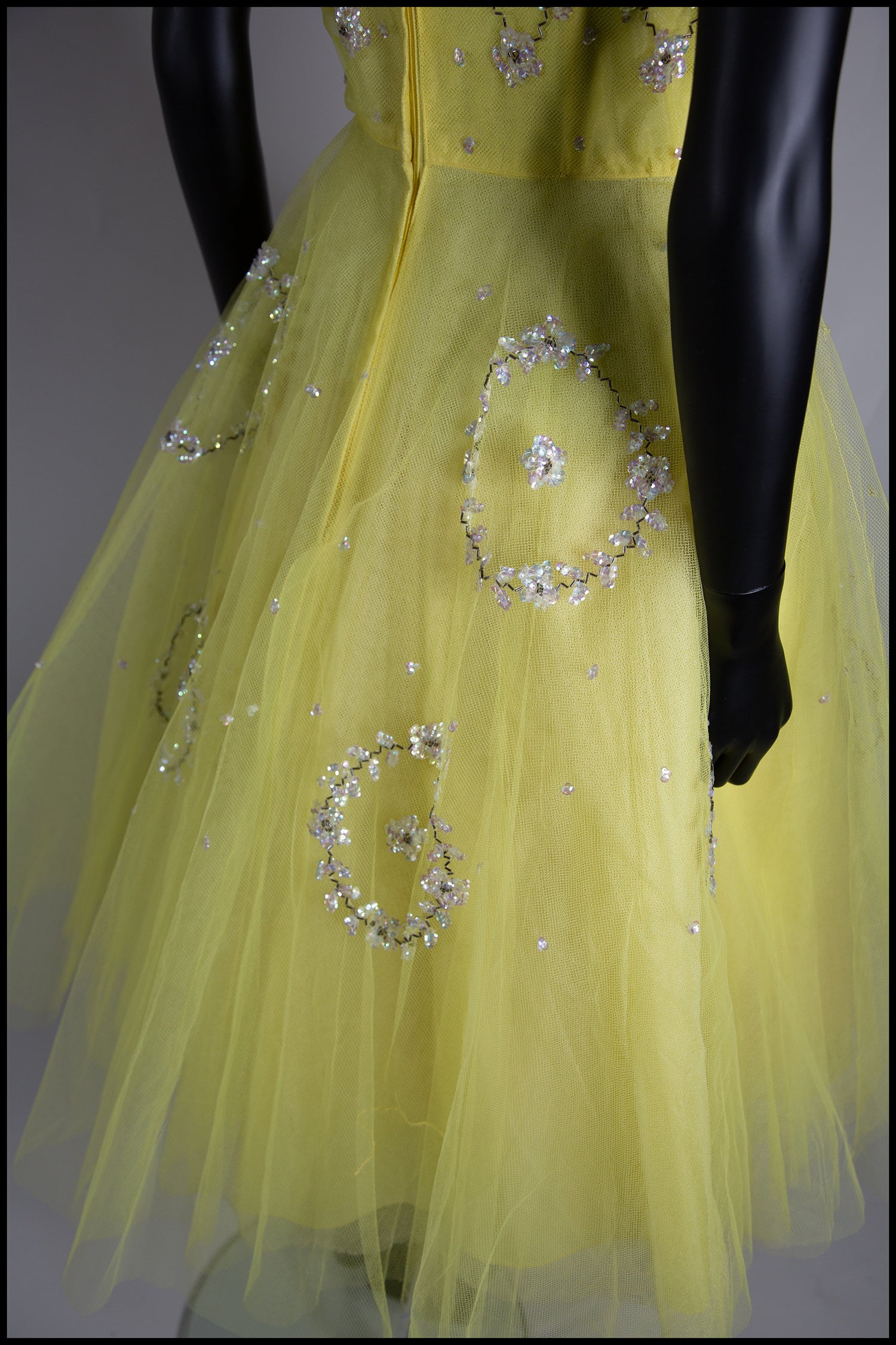 Vintage 1950s Yellow Sequin Tulle Cocktail Dress
