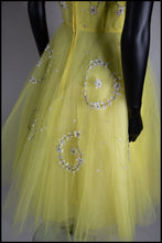 Vintage 1950s Yellow Sequin Tulle Cocktail Dress