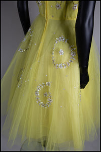 Vintage 1950s Yellow Sequin Tulle Cocktail Dress