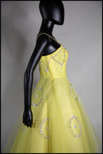 Vintage 1950s Yellow Sequin Tulle Cocktail Dress