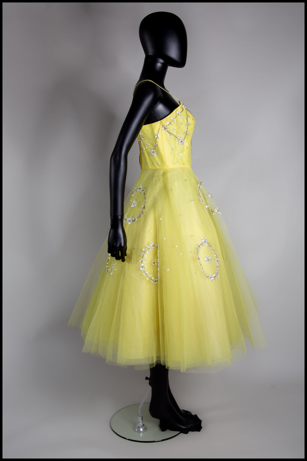 Vintage 1950s Yellow Sequin Tulle Cocktail Dress